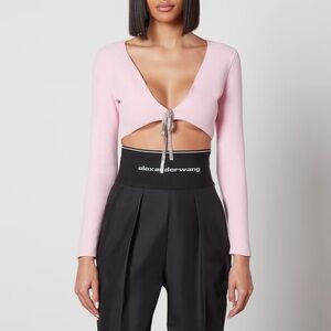 NWT Alexander Wang V-Neck Cropped Cardigan w/Crystal Bow Tie Embellishments XS